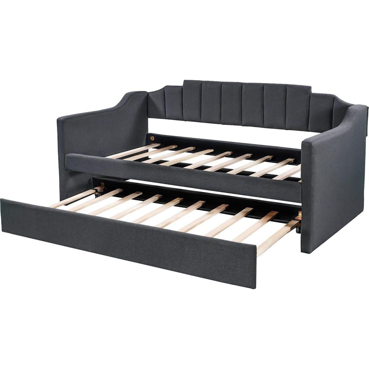 Upholstered Twin Daybed with Trundle,Black