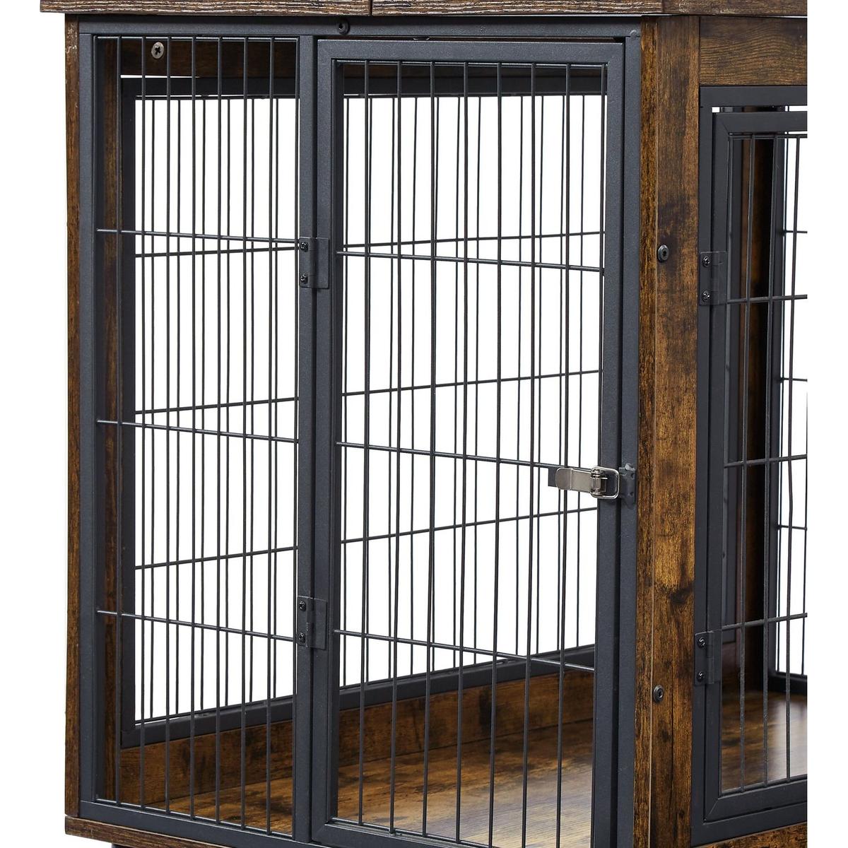 Furniture Style Dog Crate Side Table on Wheels with Double Doors and Lift Top. Grey, 31.50" W x 22.05" D x 25" H.