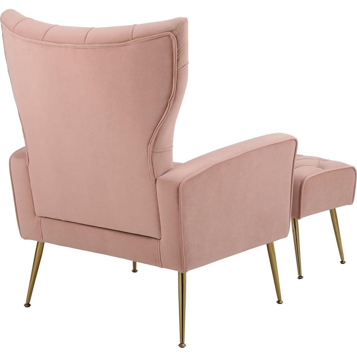 Modern Accent Chair with Ottoman, Comfy Armchair for Living Room, Bedroom, Apartment, Office (Pink)