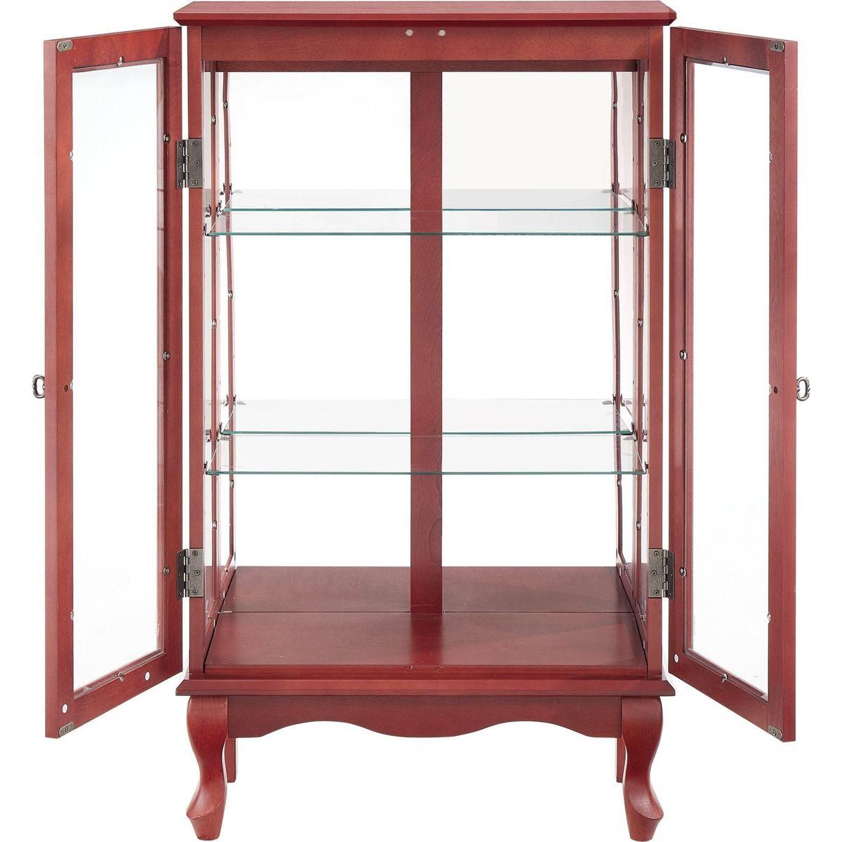 2 Doors Curio Cabinet with Tempered Glass Doors, Curio Cabinets with Mirrored Back Panel and Adjustable Shelves, Lighted Display Cabinet for Home, Office Light Bulb Included Cherry