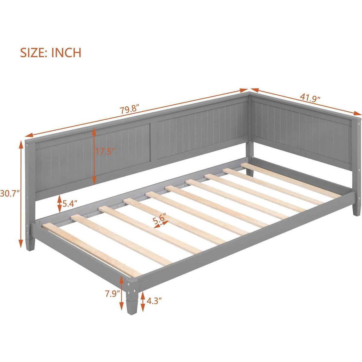 Twin Size Wood Daybed/Sofa Bed, Gray