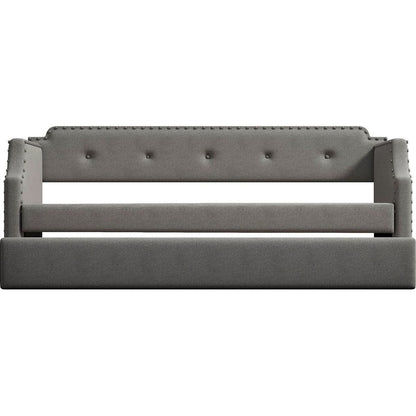 Upholstered Daybed with Trundle, Wood Slat Support,Upholstered Frame Sofa Bed, Twin,Gray