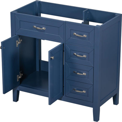 36" Bathroom Vanity without Sink, Cabinet Base Only, Bathroom Cabinet with Drawers, Solid Frame and MDF Board, Blue