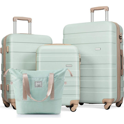 Luggage Sets 4 Piece, Expandable ABS Durable Suitcase with Travel Bag, Carry On Luggage Suitcase Set with 360 Spinner Wheels, Grey Green