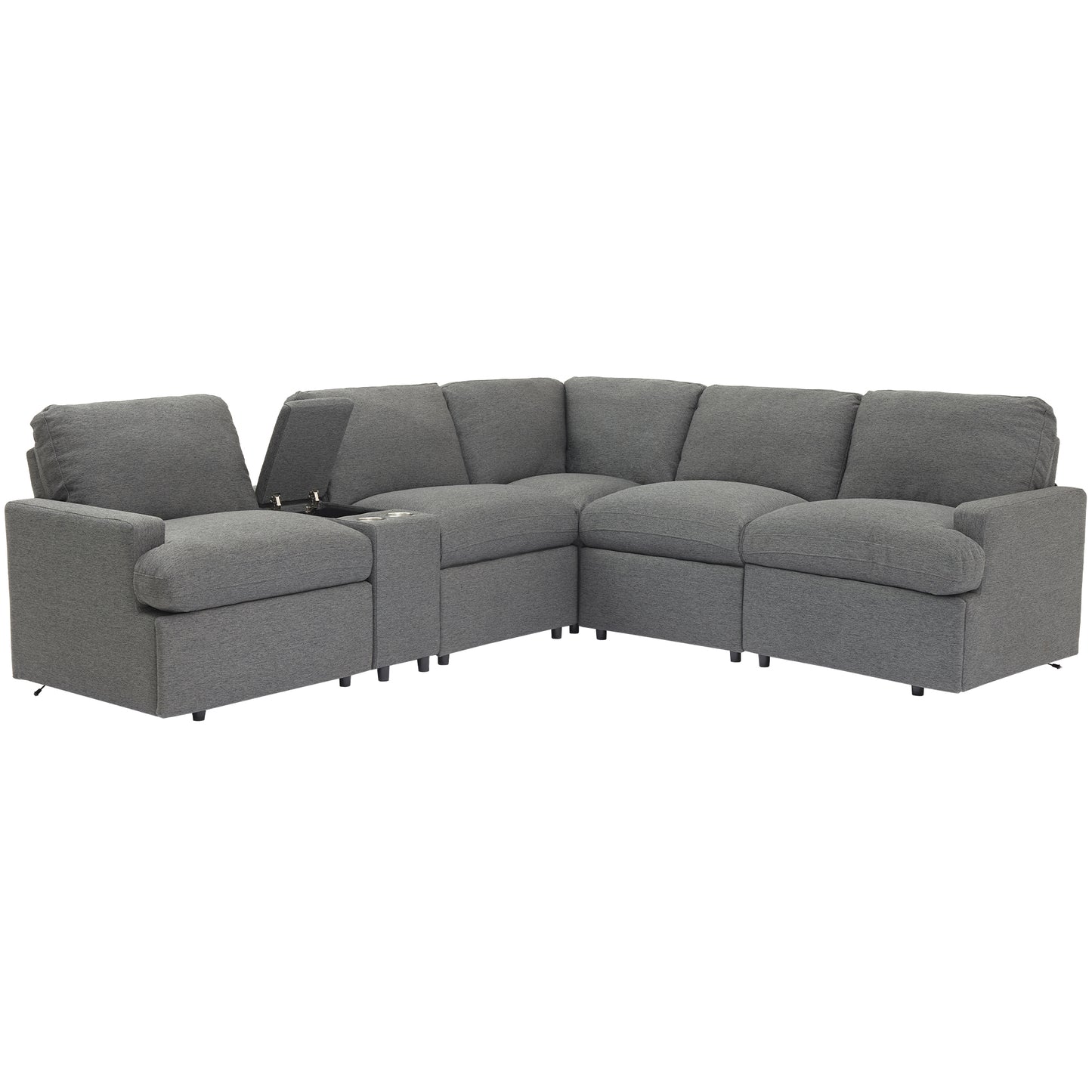 104" Power Recliner Corner Sofa Home Theater Reclining Sofa Sectional Couches with Storage Box, Cup Holders, USB Ports and Power Socket for Living Room, Dark Grey