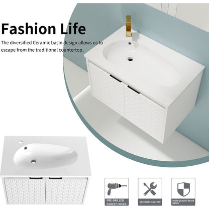 30 Inch Wall Mounted Bathroom Vanity With Sink, Soft Close Doors, For Small Bathroom (KD-PACKING)