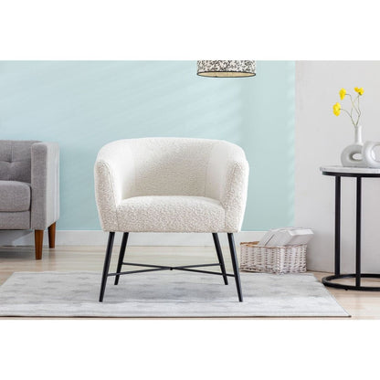 Modern Style 1pc Accent Chair White Sheep Wool-Like Fabric Covered Metal Legs Stylish Living Room Furniture