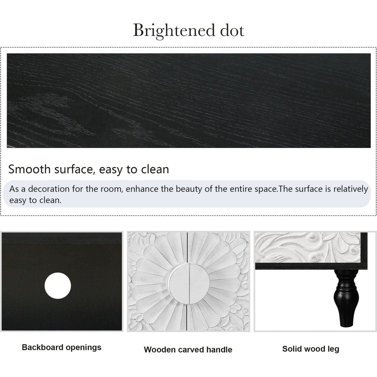 Vintage White Large Faceted Carved And Spliced Doors Combined With Black Frames For TV Stand Table,Sideboards, Accent Cabinets