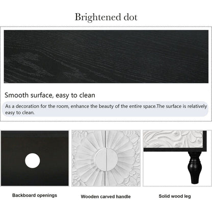 Vintage White Large Faceted Carved And Spliced Doors Combined With Black Frames For TV Stand Table,Sideboards, Accent Cabinets