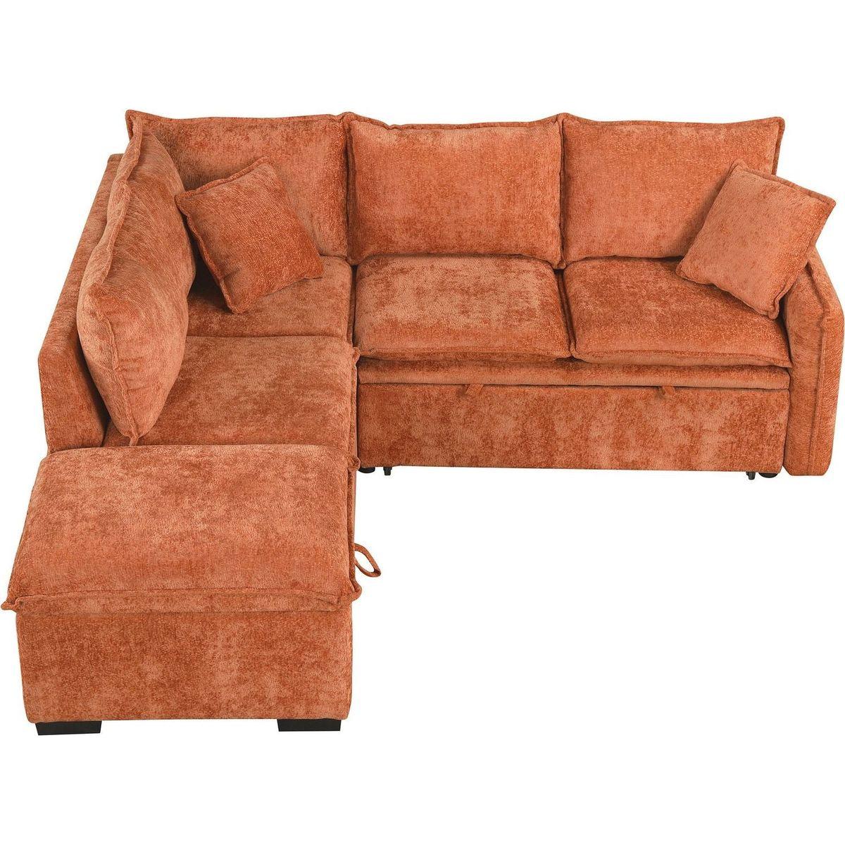 82.67"Convertible Sofa Bed Sectional Sofa Sleeper L-shaped Sofa with a Storage Ottoman,Two Pillows, Two Power Sockets and Two USB Ports for Living Room, Orange