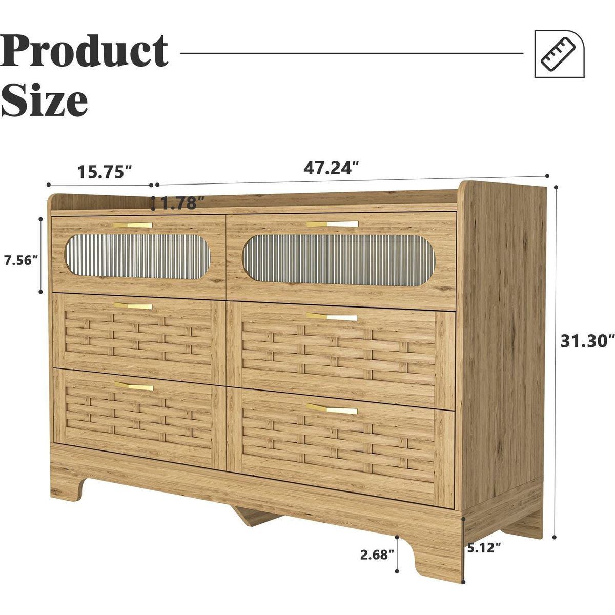 Wood 6 Drawer Dresser for Bedroom, Large Double Dresser with Wide Drawers, Modern Chest of Drawers,Storage Organizer Dresser,Nursery Dresser,for Living Room, Hallway, Bedroom, Kids Bedroom