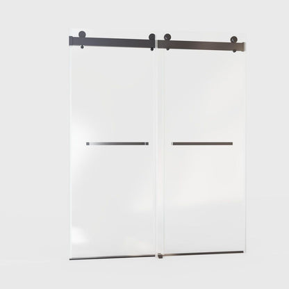 56-60 inches W x76 inches H Frameless Double Sliding Soft-Close Shower Door in Matte Black,3/8 inches (10mm) Thick SGCC Tempered Glass Door