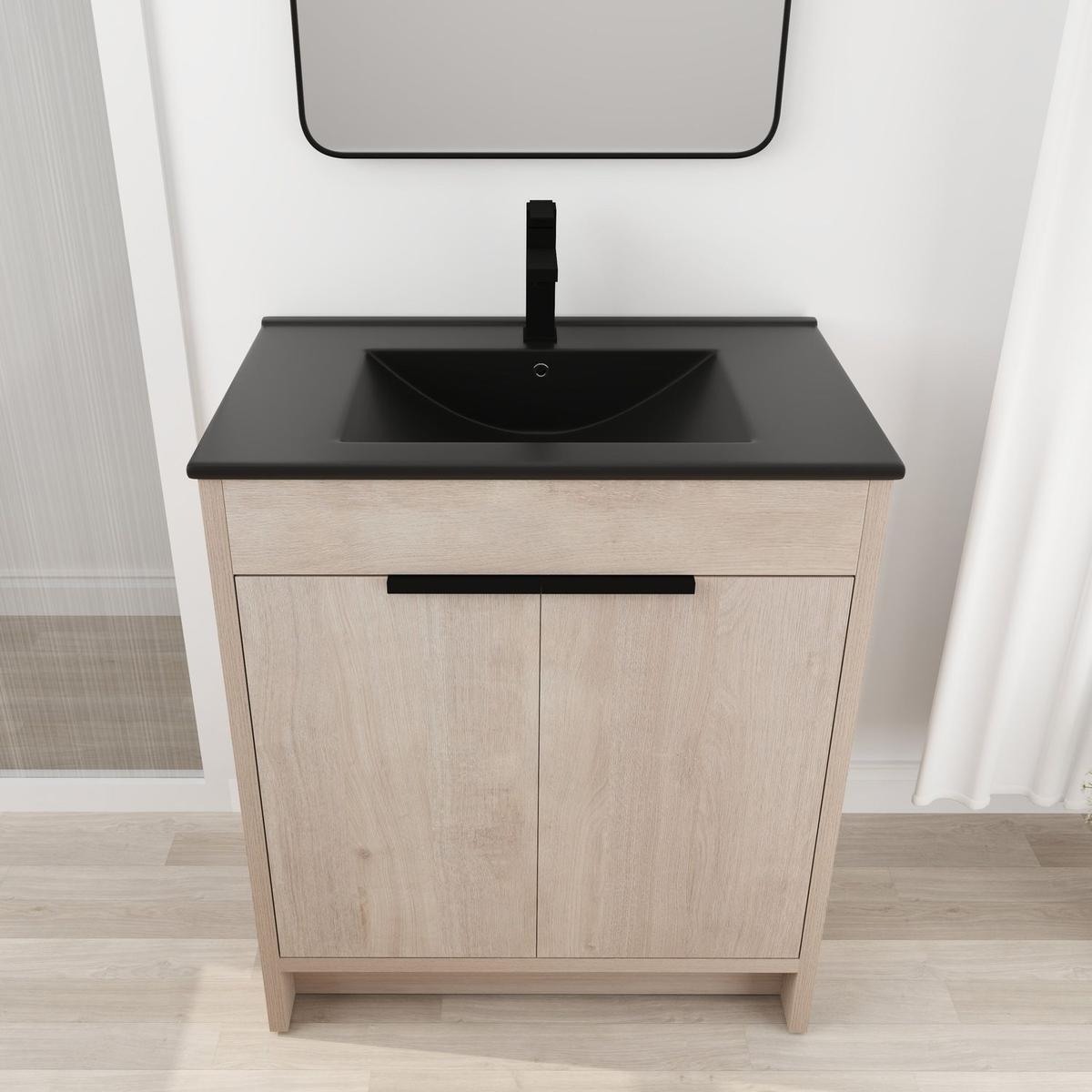 30 Inch Freestanding Bathroom Vanity with Black Ceramic Sink & 2 Soft-Close Cabinet Doors (BVB02430PLO-BL9075BK),W1286S00019