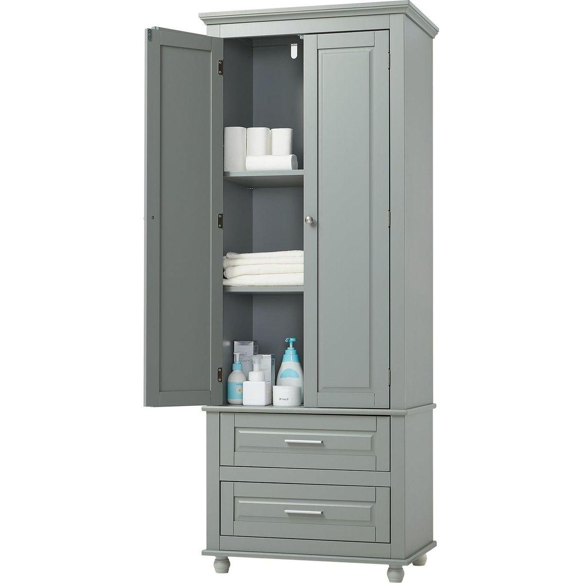Tall Storage Cabinet with Two Drawers for Bathroom/Office, Grey