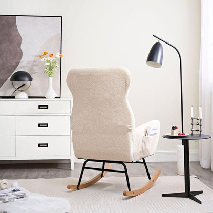 Modern Rocking Chair with High Backrest,Teddy Material Comfort Arm Rocker, Lounge Armchair for Living Room