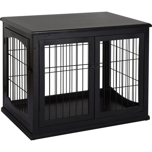 Dog Crate Furniture, Small Dog Cage End Table with Two Opening Sides, Lockable Door, Puppy Kennel Indoor, Cute and Decorative, Black