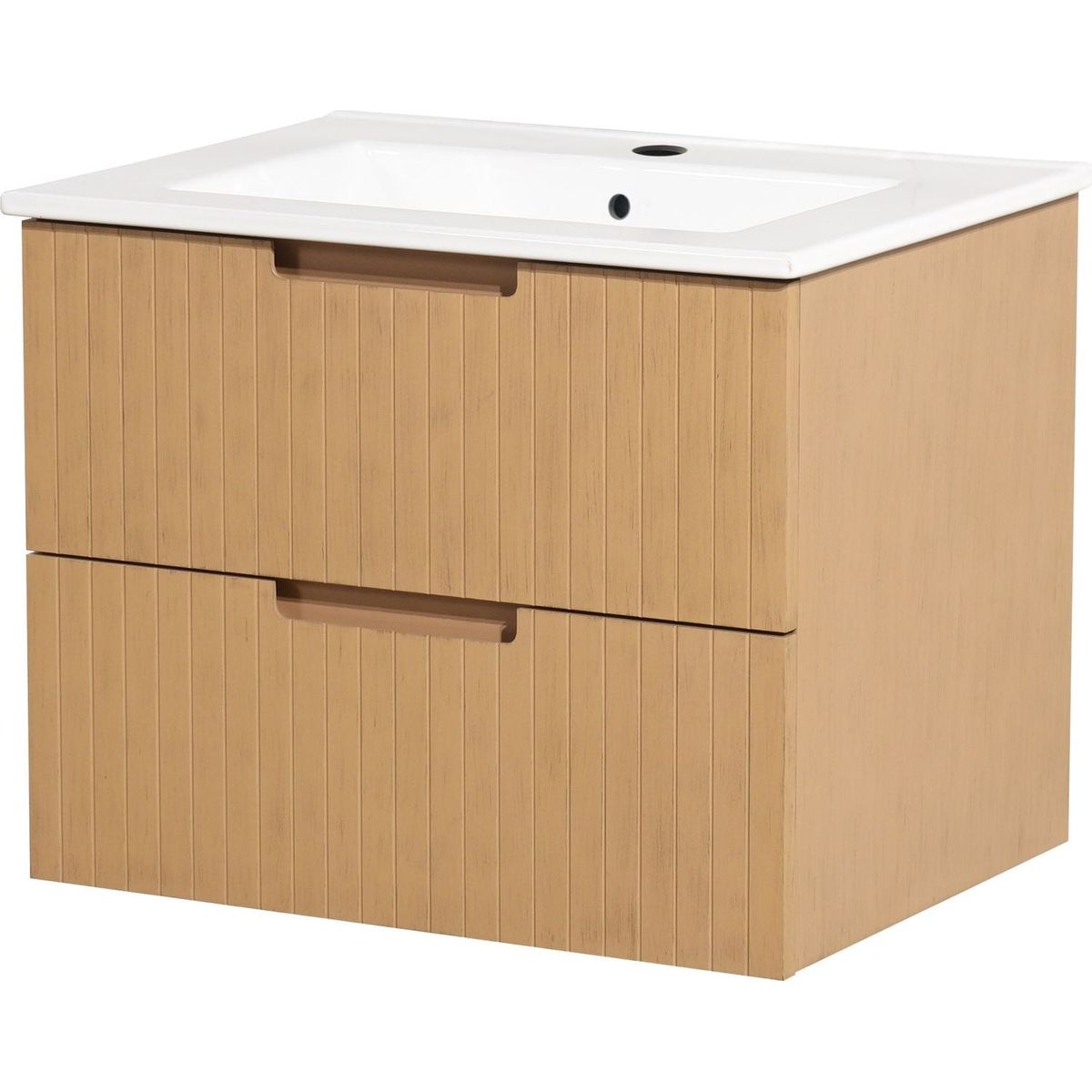 24 Inch Floating Bathroom Vanity with Ceramic Sink, Modern Bath Storage Cabinet Vanity with Drawers Wall Mounted Combo Set for Bathroom, Light Brown