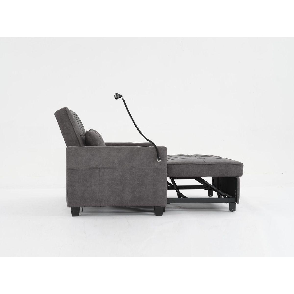 Futon Chair Bed Convertible Chair 3-in-1 Pull Out Sleeper Chair Beds with USB Ports,Wear-resistant and Anti-scratch, Armchair Bed Sleeper for Living Room (Dark Grey Tech cloth)