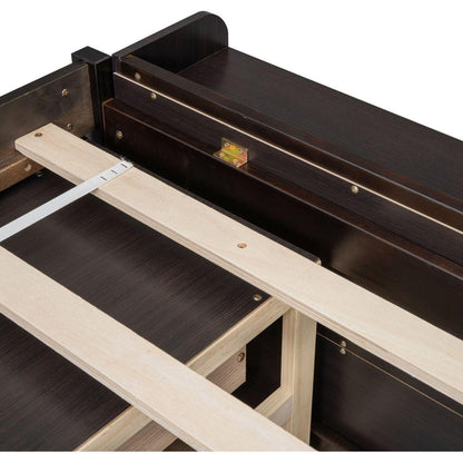 Full Bed with Bookcase Headboard, Under bed Storage Drawers and Bed End Storage Case,Espresso