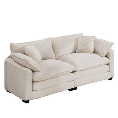 Modern Fabric Living Room Sofa 2 Seater with 4 Pillows, Upholstered Deep Seating Loveseat, Light Beige Corduroy