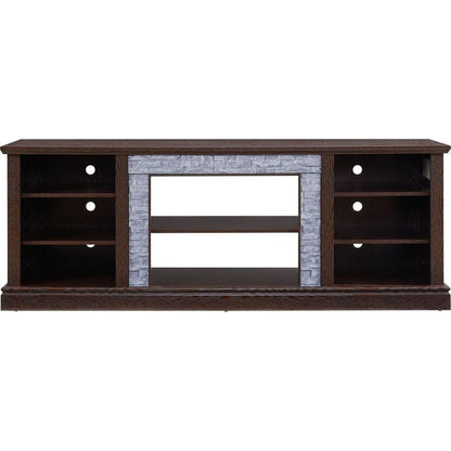 Large Faux Stacked Stone TV Stnad, Desk Storage Rack, Media Console Table with Large Storage Cabinet,Modern TV Media Entertaionment Stand,Cherry, 70.12"Wx15.35"Dx25.83"H