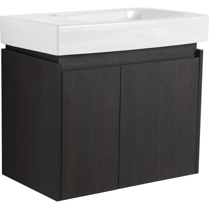 24 Inch Bathroom Vanity with Basin, Wall Mounted Floating Vanity Sink Combo, Wooden Storage Cabinet with Double Doors for Bathroom,Black