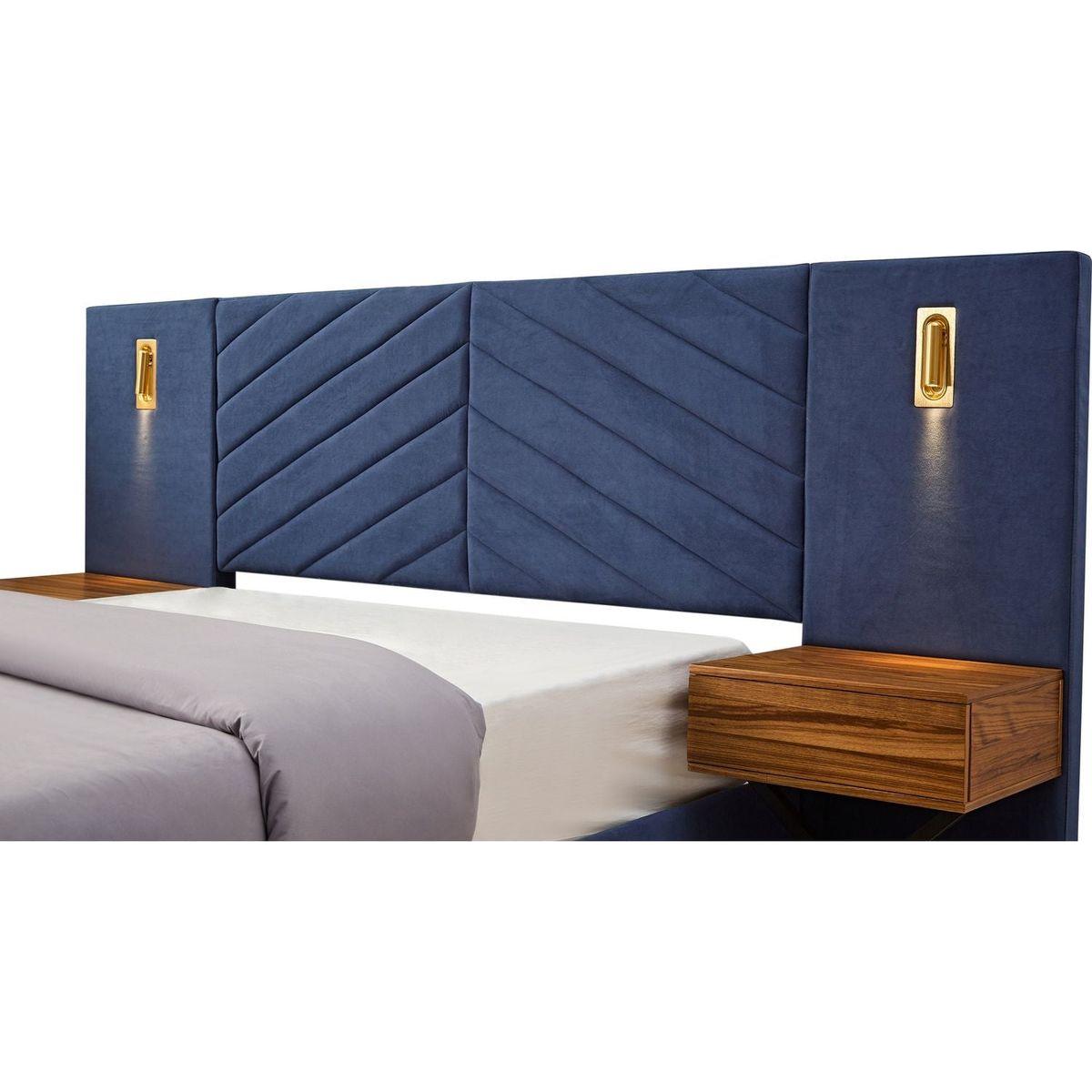 Queen Size Velvet Bed Frame/Vertical Channel Tufted Wingback Headboard/Upholstered Platform Bed/Strong Wooden Slats/No Box Spring Needed/Easy AssemblyRoyal blue