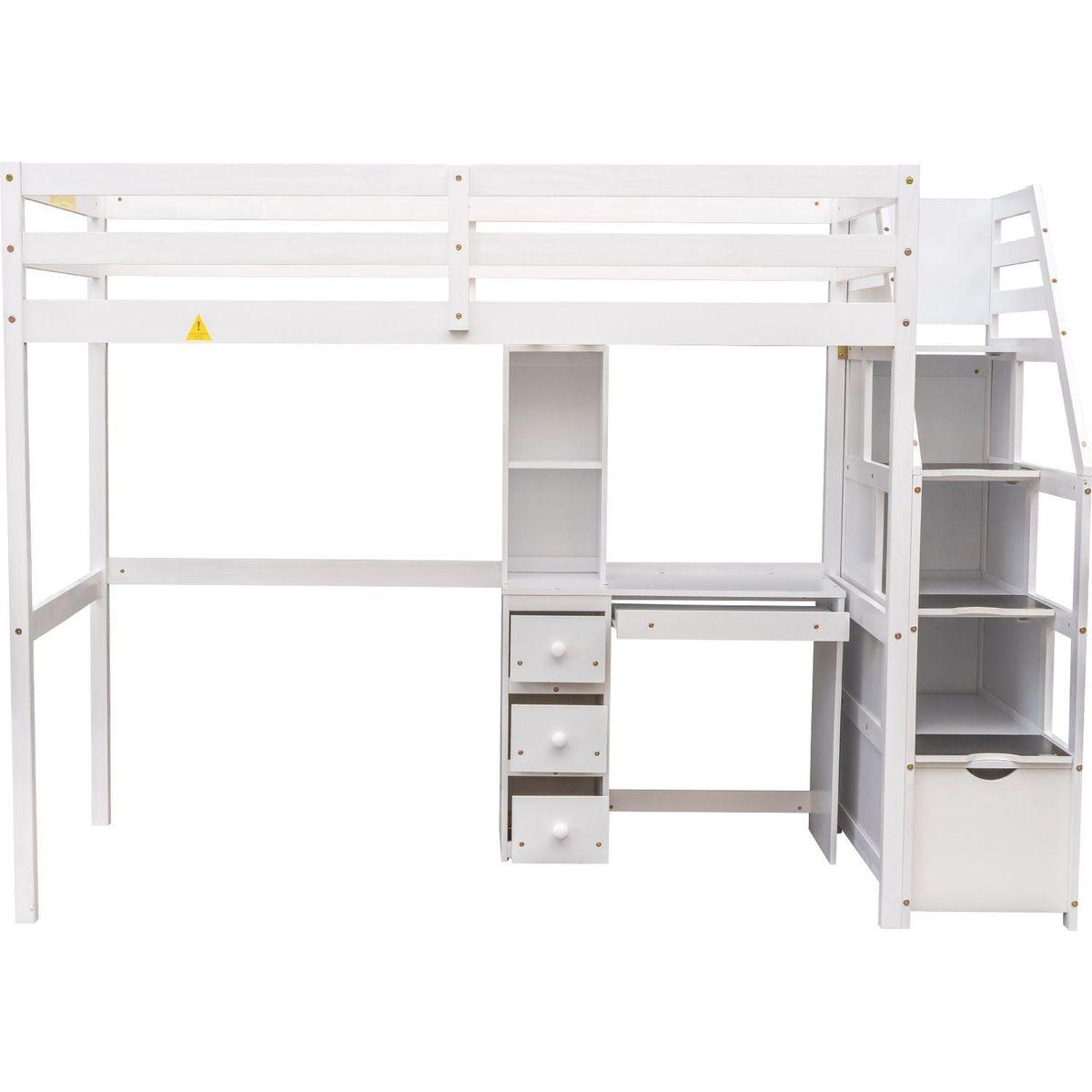 Twin Size Loft Bed with a Stand-alone Bed, Storage Staircase, Desk, Shelves and Drawers, White