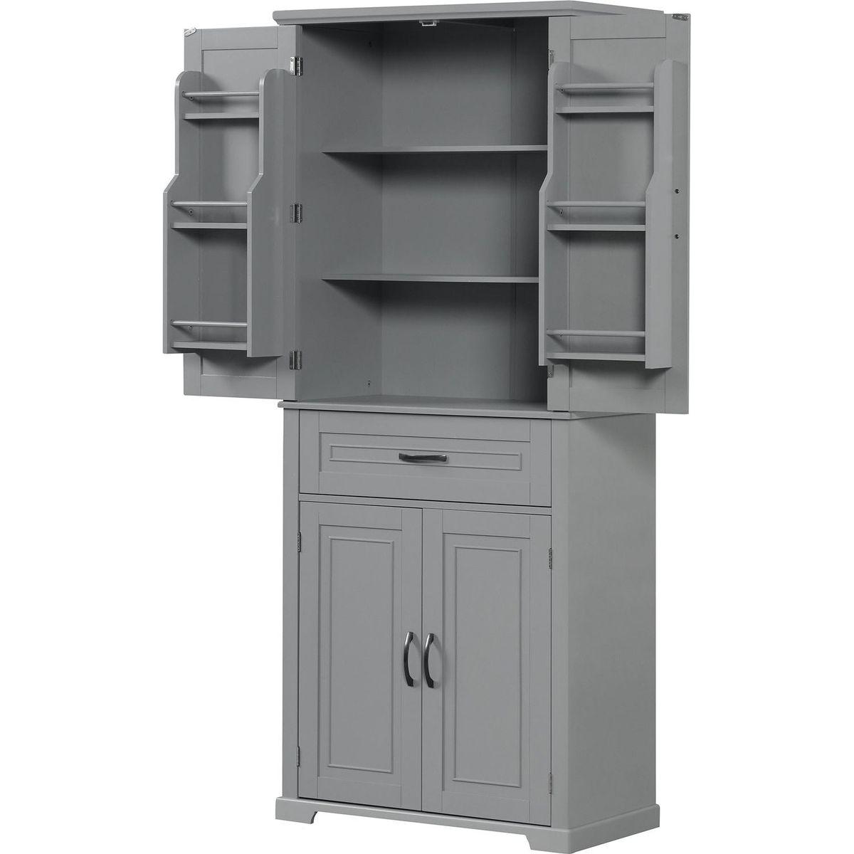 Bathroom Storage Cabinet with Doors and Drawer, Multiple Storage Space, Adjustable Shelf, Grey