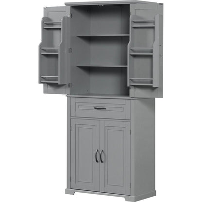 Bathroom Storage Cabinet with Doors and Drawer, Multiple Storage Space, Adjustable Shelf, Grey