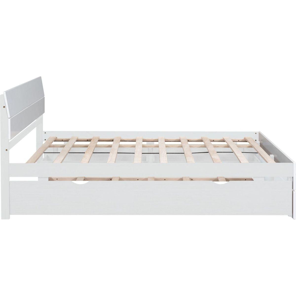 Modern Full Bed Frame With Twin Size Trundle And 2 Drawers For White High Gloss and Washed White Color
