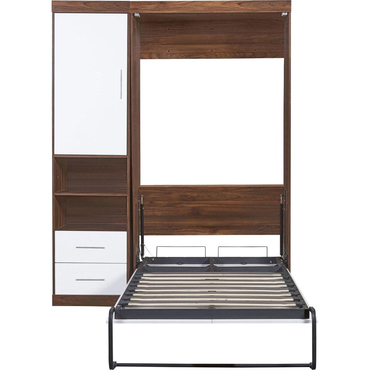 Twin Size Murphy Bed Wall Bed with Cabinet,White