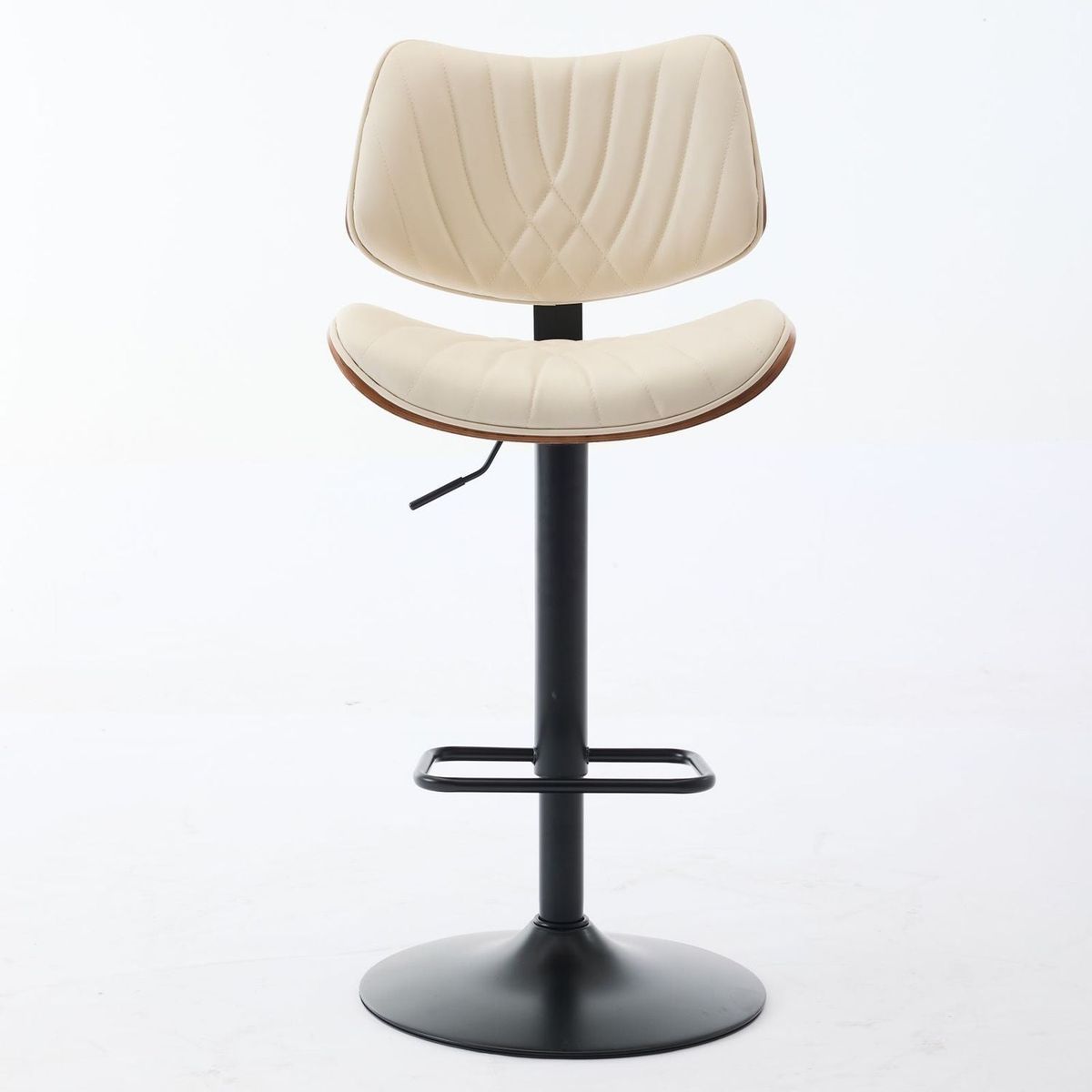 Walnut Bentwood Bar Stools Mid Century Modern Adjustable Counter Height Black Leather Upholstered 360Swivel Bar Chairs for Kitchen Island/Dining Room/Cafe, 1 chair/1carton,Beige