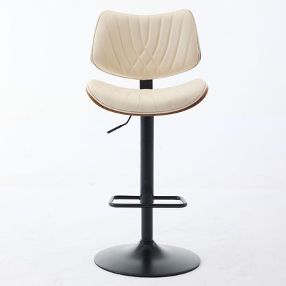 Walnut Bentwood Bar Stools Mid Century Modern Adjustable Counter Height Black Leather Upholstered 360Swivel Bar Chairs for Kitchen Island/Dining Room/Cafe, 1 chair/1carton,Beige