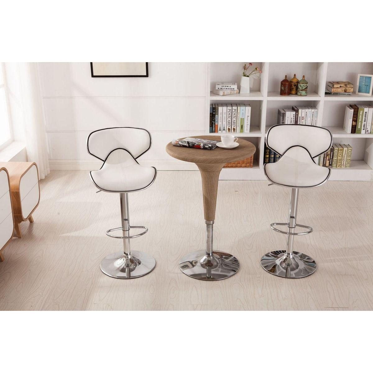 Masaccio Upholstery Airlift Adjustable Swivel Barstool with Chrome Base, Set of 2, White