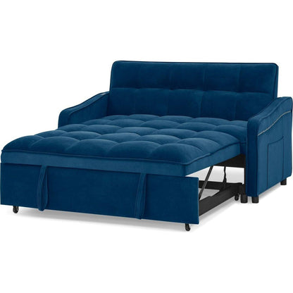 Loveseats Sofa Bed with Pull-out Bed,Adjustable Back and Two Arm Pocket,TypeC and USB Charging with Copper nail,Blue (47"x53"x31")