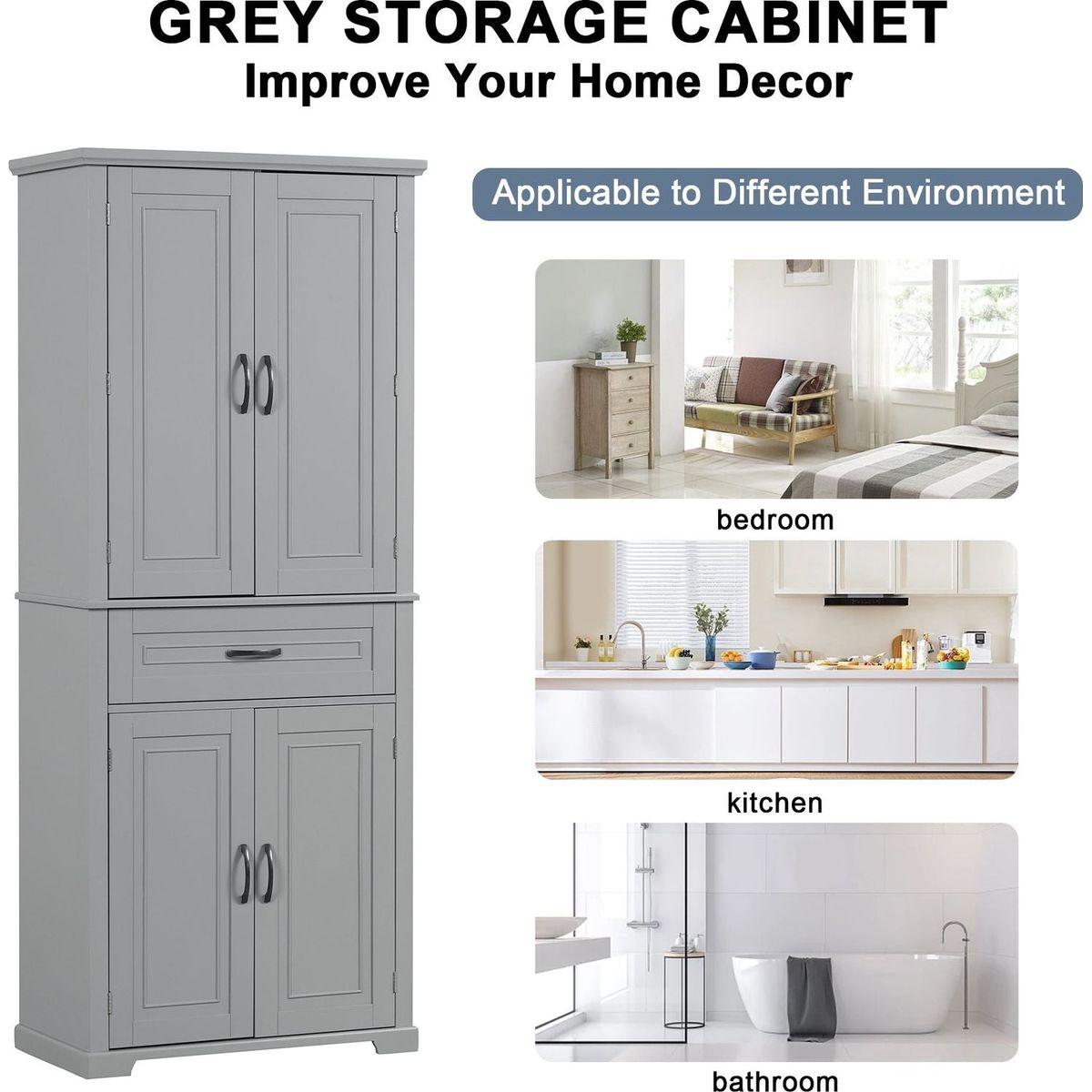Bathroom Storage Cabinet with Doors and Drawer, Multiple Storage Space, Adjustable Shelf, Grey