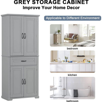 Bathroom Storage Cabinet with Doors and Drawer, Multiple Storage Space, Adjustable Shelf, Grey