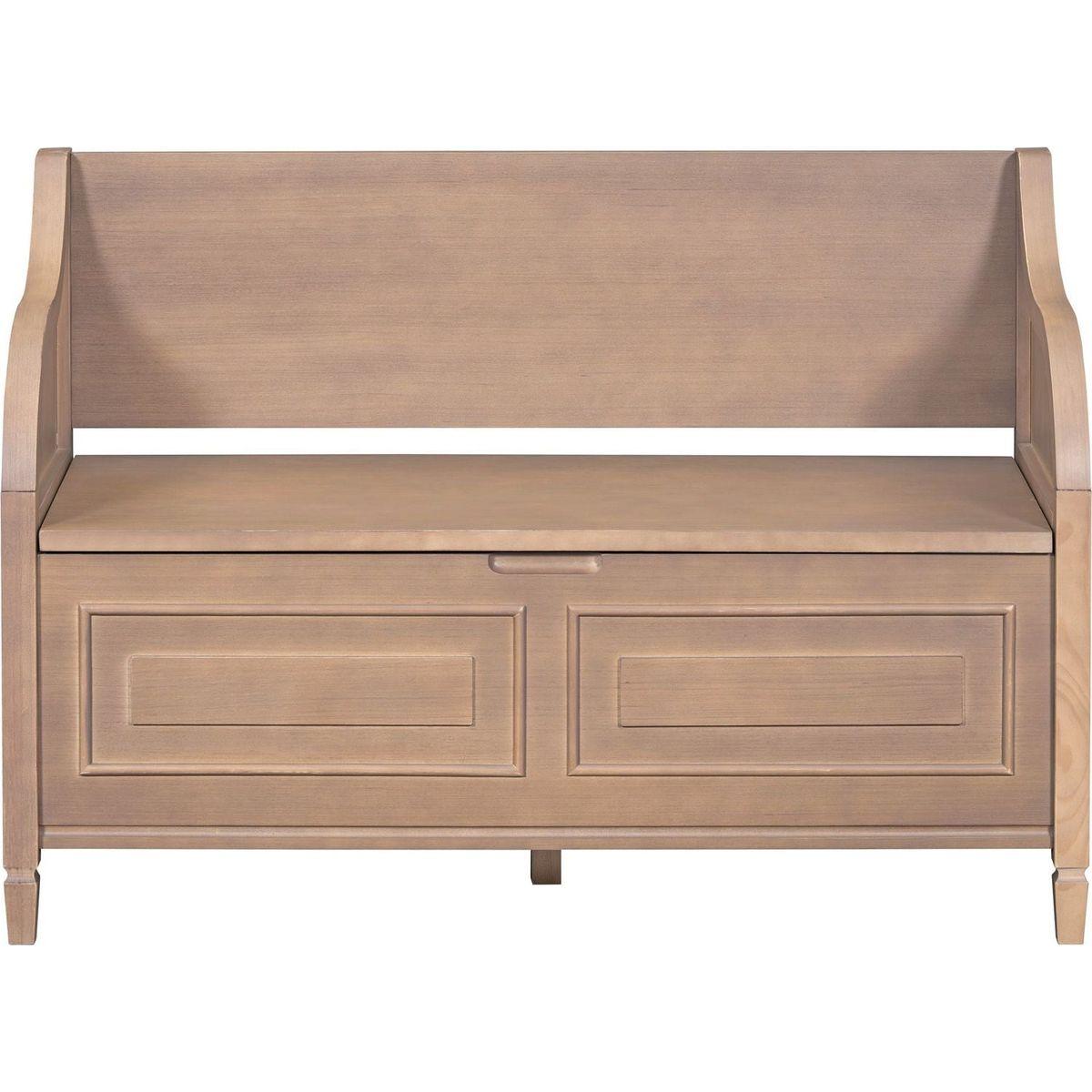 Rustic Style Solid wood Entryway Multifunctional Storage Bench with Safety Hinge (Brown+ Beige)
