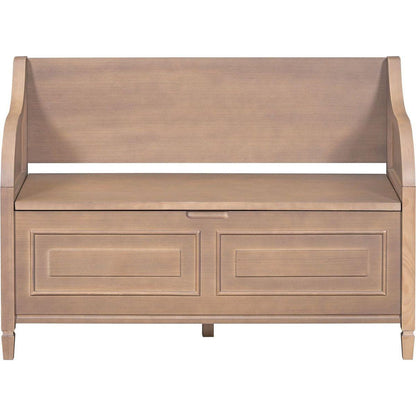 Rustic Style Solid wood Entryway Multifunctional Storage Bench with Safety Hinge (Brown+ Beige)