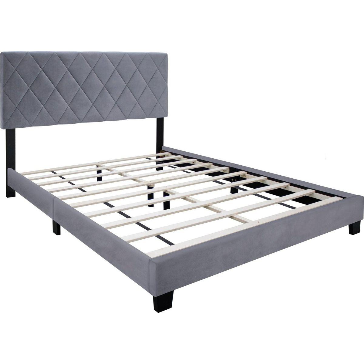 GRAY QUEEN SIZE ADJUSTABLE BED FRAME VELVET FABRIC COMFORTABLE AND SIMPLE VERSATILE STYLE MAKE THE ROOM FEEL MORE LAYERED