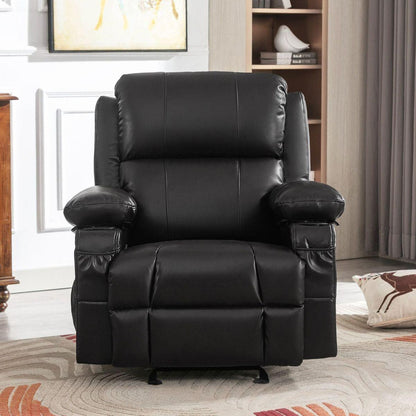 Vanbow.Recliner Chair Rocking Chairs for Adults Oversized with 2 Cup Holders, USB Charge Port Soft Features a Manual Massage and Heat.BLACK