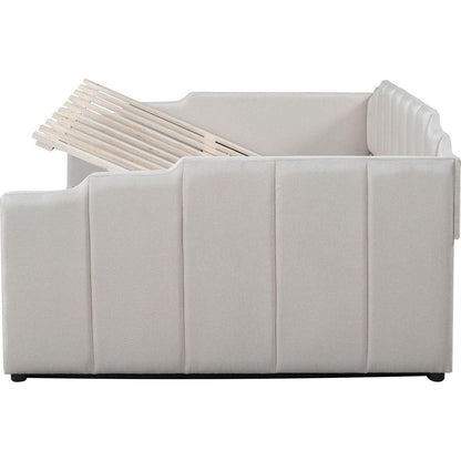 Upholstered Daybed with Underneath Storage,Full Size, White