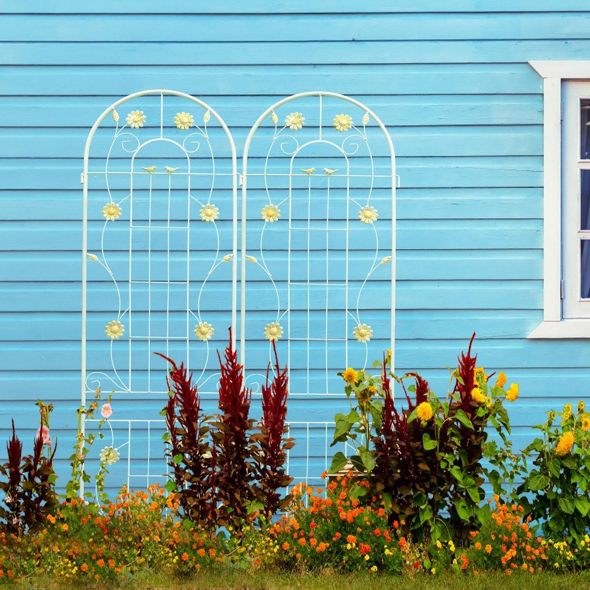 2 Pack Metal Garden Trellis 86.7" x 19.7" Rustproof Trellis for Climbing Plants Outdoor Flower Support White