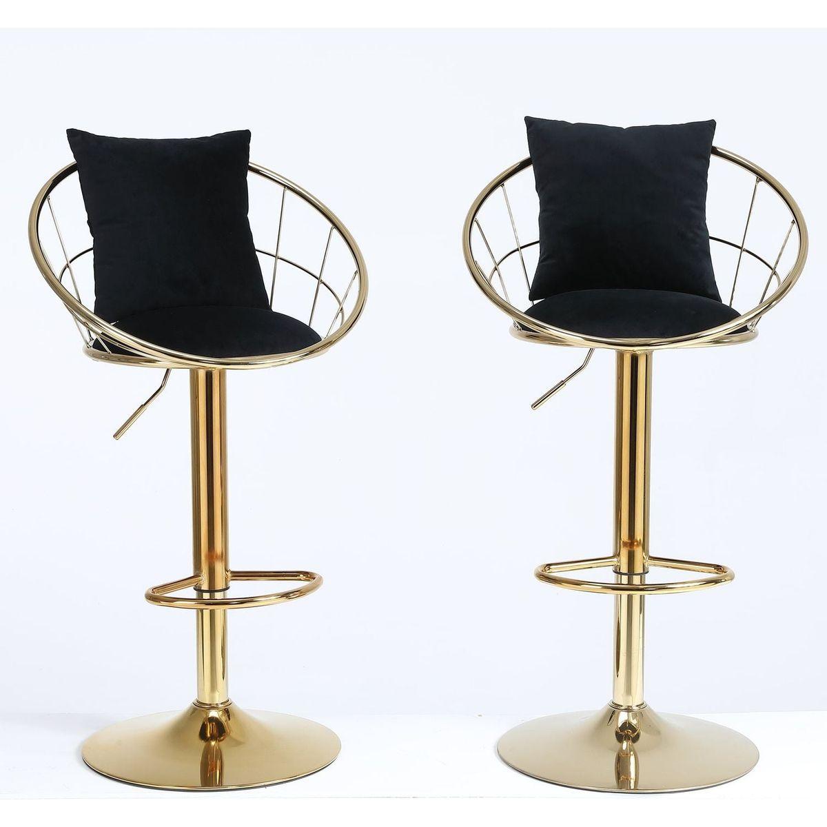 Black velvet bar chair, pure gold plated, unique design,360 degree rotation, adjustable height,Suitable for Dining room and bar,set of 2