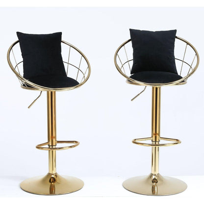 Black velvet bar chair, pure gold plated, unique design,360 degree rotation, adjustable height,Suitable for Dining room and bar,set of 2