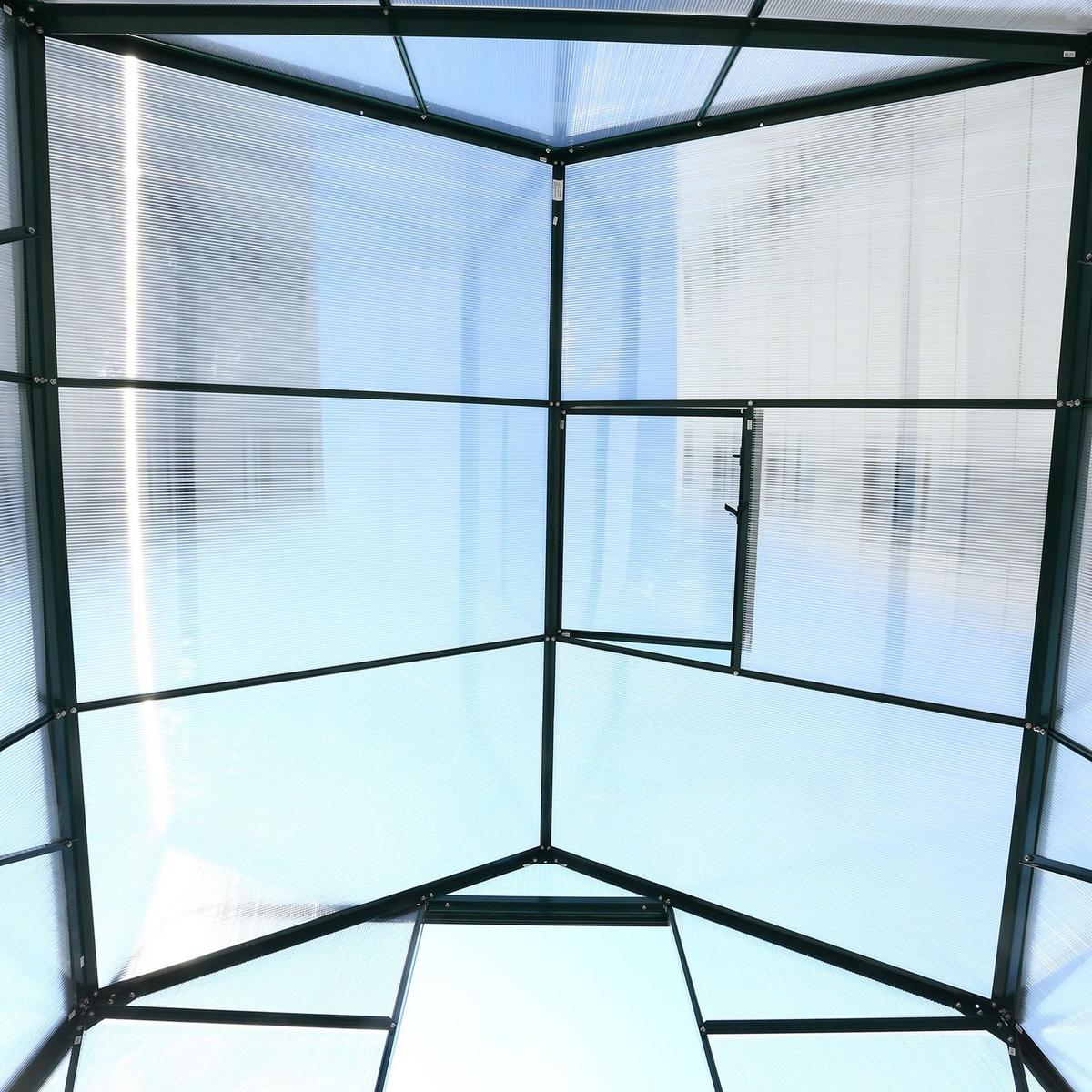 6.3'x6.2'x7' Polycarbonate Greenhouse, Heavy Duty Outdoor Aluminum Walk-in Green House Kit with Rain Gutter, Vent and Door for Backyard Garden, color green