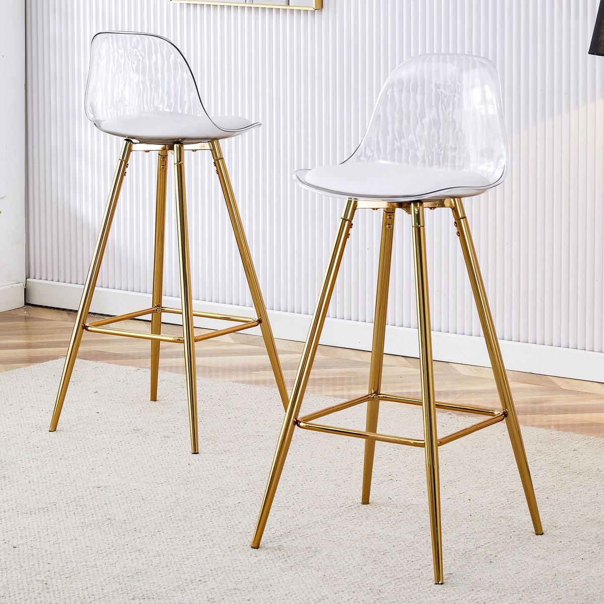 Modern comfortable cushioned bar chair with metal legs, fashionable design suitable for dining, kitchen, terrace, and living room chairs.