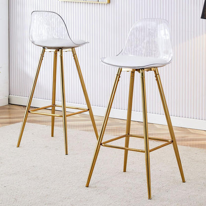 Modern comfortable cushioned bar chair with metal legs, fashionable design suitable for dining, kitchen, terrace, and living room chairs.