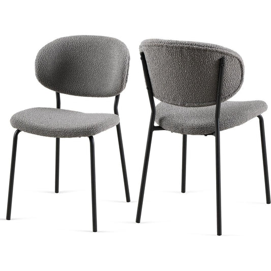 Grey Boucle Fabric Dining Chairs Set of 2,Dining Chairs with Metal Legs for Dining Room, Kitchen, Living Room